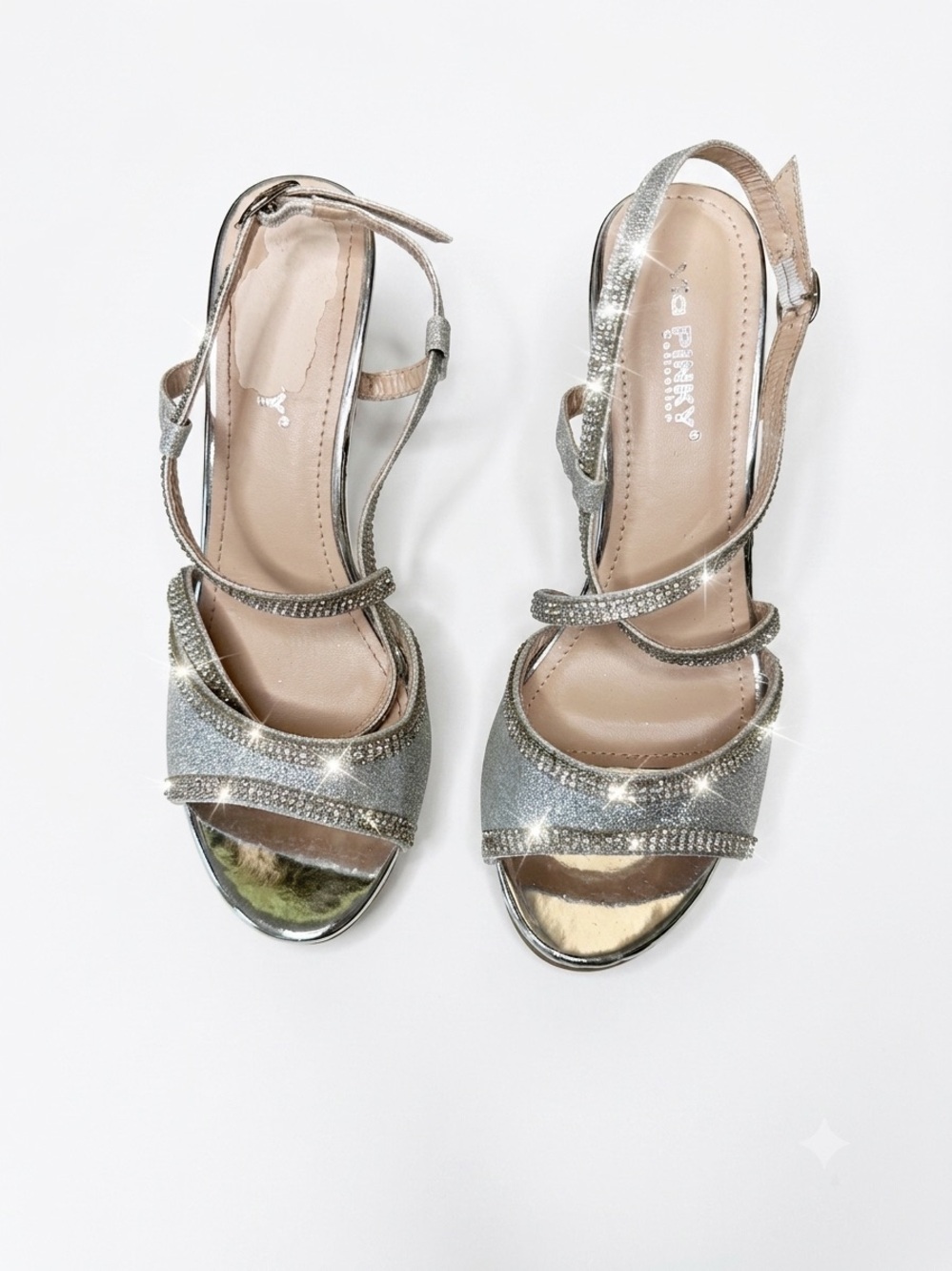 Via Pinky Collection Silver Rhinestone Heels Size 8 Party Sandals